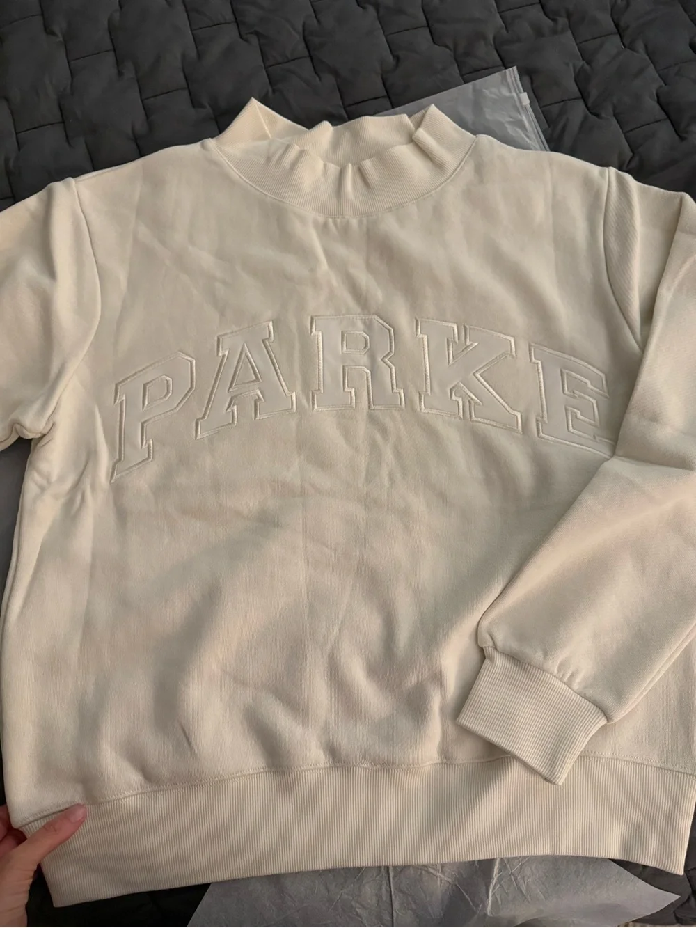 Parker White Sweatshirt with Navy Vertical Logo